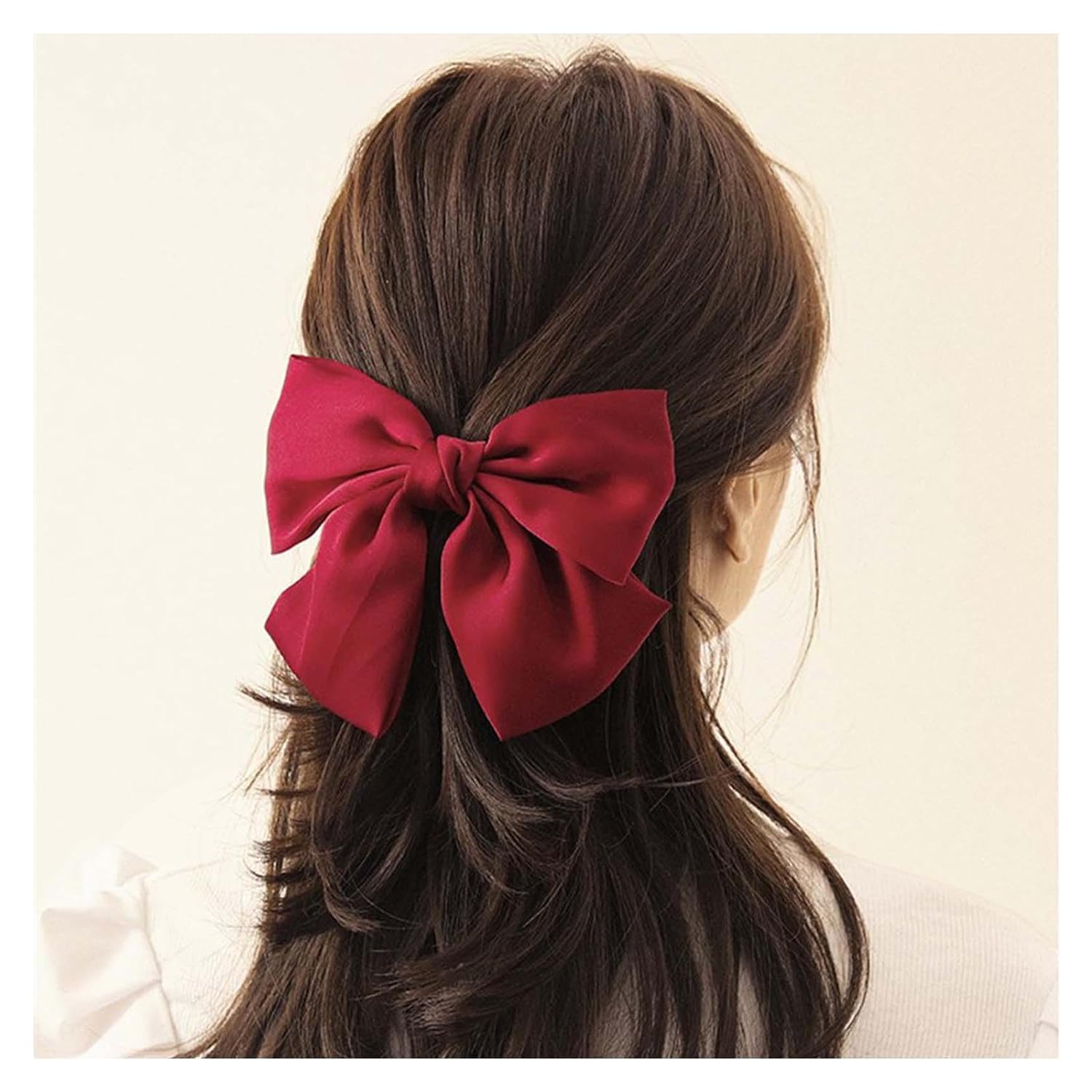 2PCS Silky Satin Hair Bows Hair Clip Black Hair Ribbon Ponytail Holder Accessories Slides Metal Clips Hair Bow for Women Girls Toddlers Teens Kids (Bow Clip-Pink/Red)