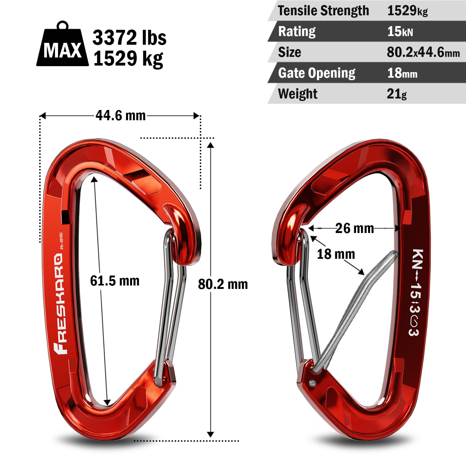 FresKaro 4pcs 15kN Wiregate caribeener clips, Carabiner Heavy Duty, Sturdy EDC Accessory clip, Not for Climbing, Large Size, Lightweight, For Hiking, Camping, Fishing, Outdoor, Backpack, Red