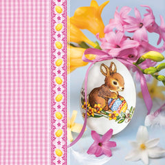 Maki 3-Ply Tissue Easter Paper Napkins Decorative Serviettes for Decoupage 33cm x 33cm - 1/4 Folded (Pack of 20) (Easter Egg Bunny with Pink Bow and Check), (SDLE)