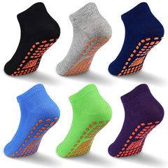 GRPSKCOS Kids Non Slip Trampoline Socks Anti-Skid Sticky Grips Indoor Breathable Socks 6 Pairs for Children Teenagers (01 BlackandGreyandNavyandBlueandGreenanddark Purple, 6-9 Years)