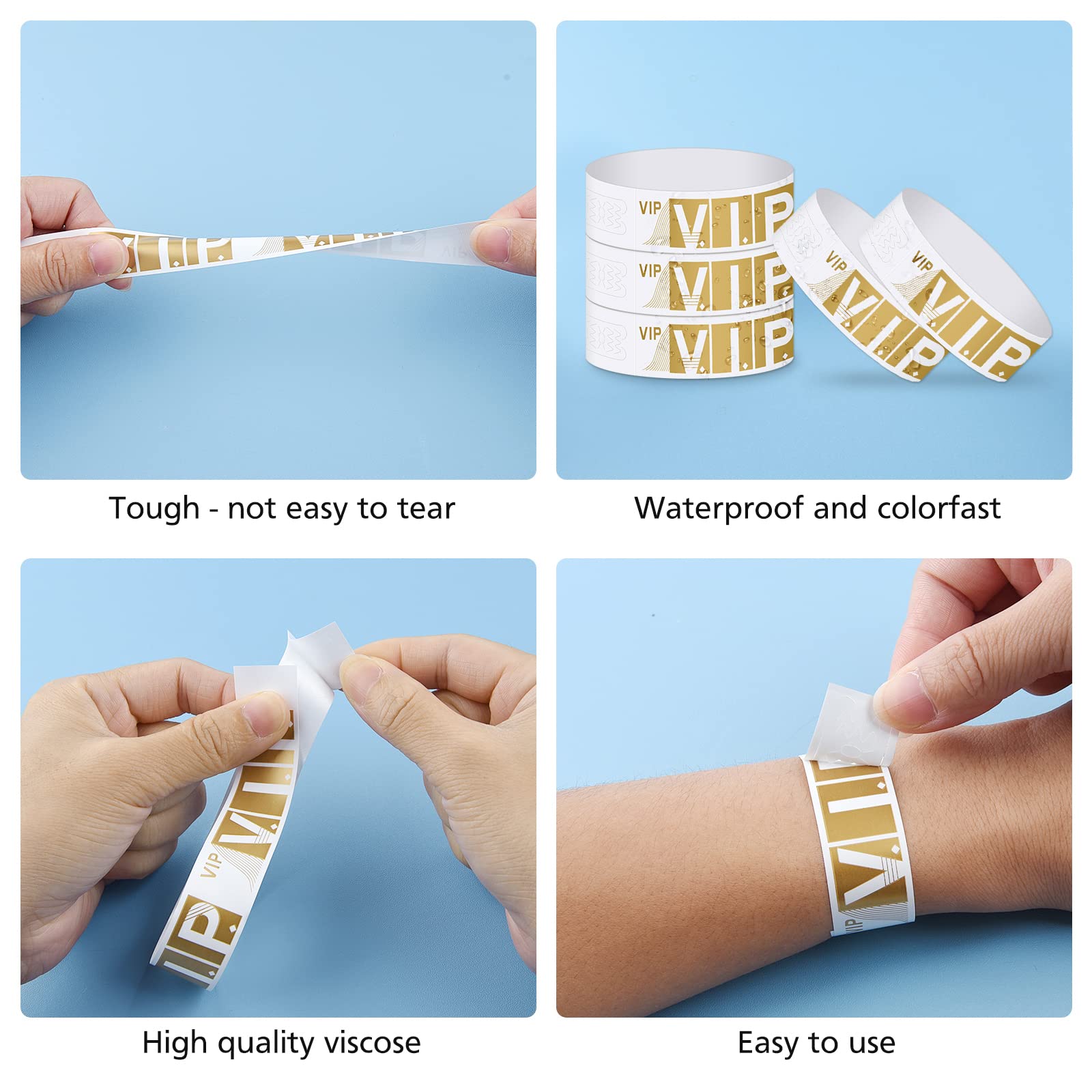 ASTARON Paper VIP Wristbands for Events 300 Pcs Gold Event Wristbands Waterproof Bracelets VIP Wristbands for Nightclubs Waterparks Lightweight Concert Wristbands