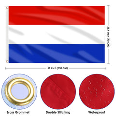 AhfuLife 1Pcs Netherlands Flag 5ft x 3ft for 27th April Party Decorations, Dutch Flag Holland Flag Double Side with Brass Eyelets for Dutch Royal Family Celebrations, Kings Day