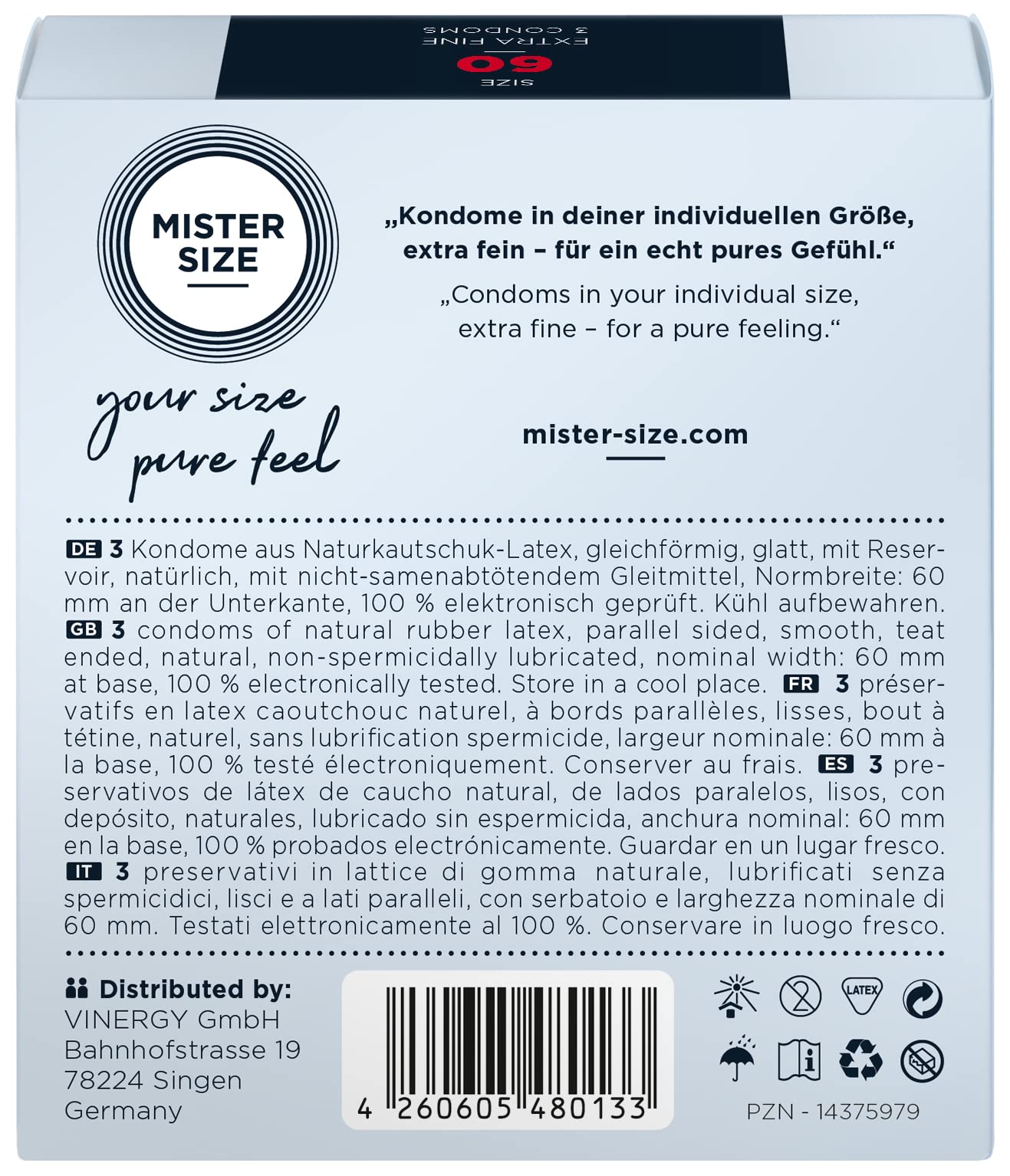 MISTER SIZE 60mm Ultra-Sensitive Condoms for Men - Extra Thin, Extra fine, Extra lube/Made from 100% Natural Rubber Latex in Your Size L - XL/Real Feel Pack of 3