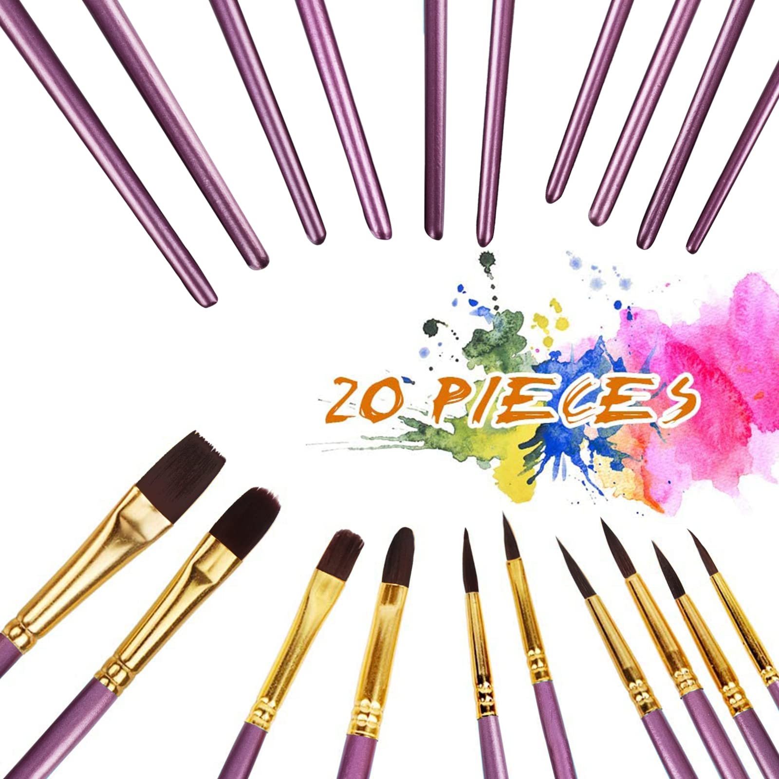 Paint Brushes, 20 Pcs Face Paint Brushes for Children Watercolor, Acrylic Gouache and Oil Painting Suitable for Decorations, Models, Figurines, Nail Art