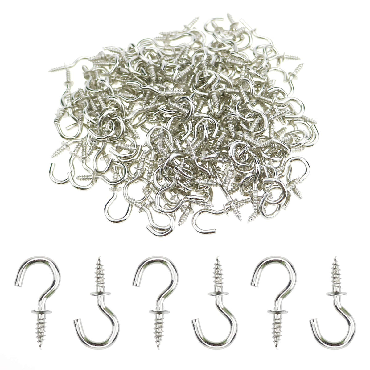 Mini Ceiling Screw Hooks, 200 Pieces 1/2 Inch Cup Hooks Screw-in Hooks for Hanging Plants Mug Arts Decorations, Silver