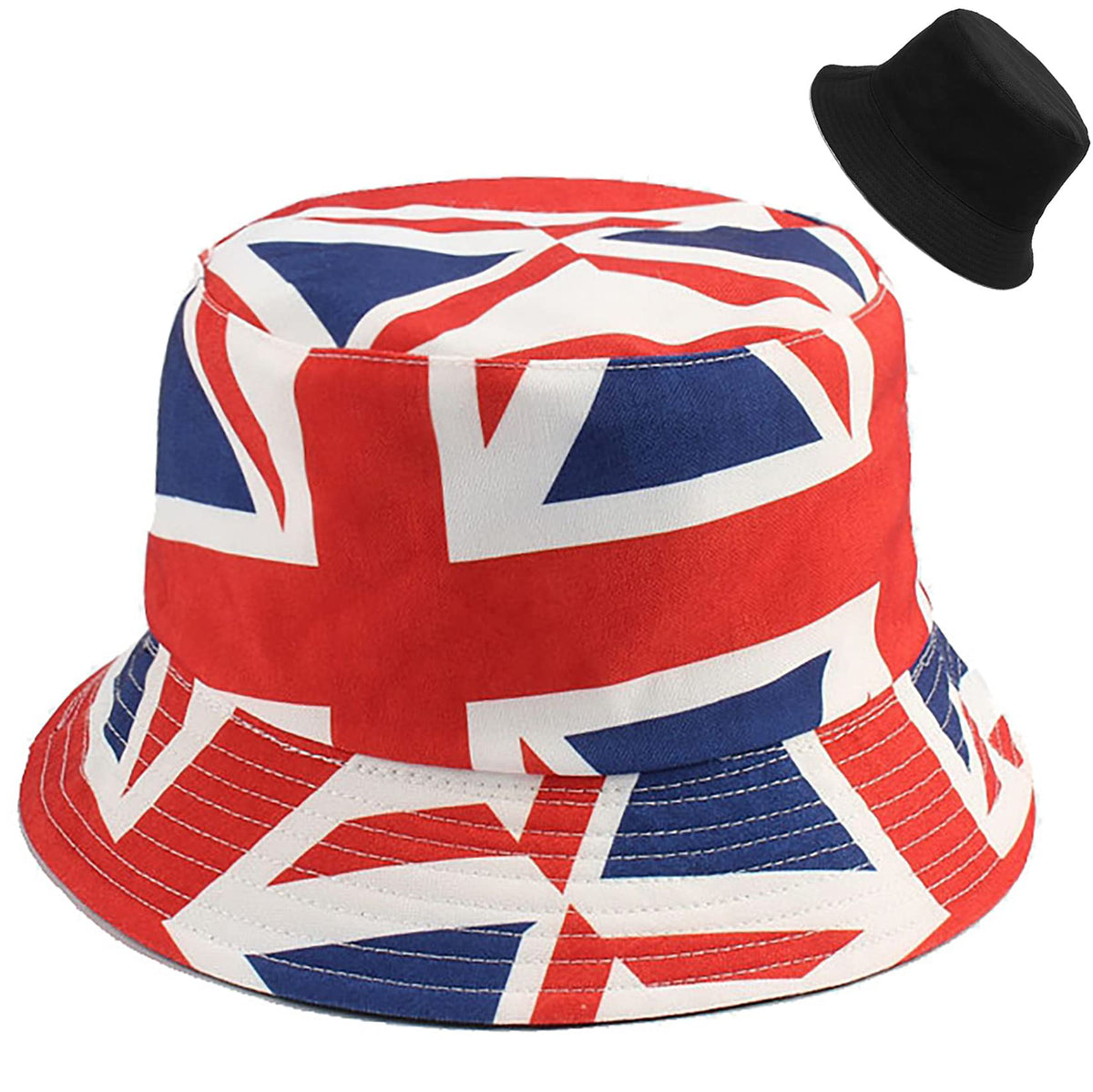 Malaxlx Large GB Great Britain Union Jack Flag Print Bucket Hat Beach Sun Hat Festival Fishing Hat for Women, Reversible Double-Side Wear