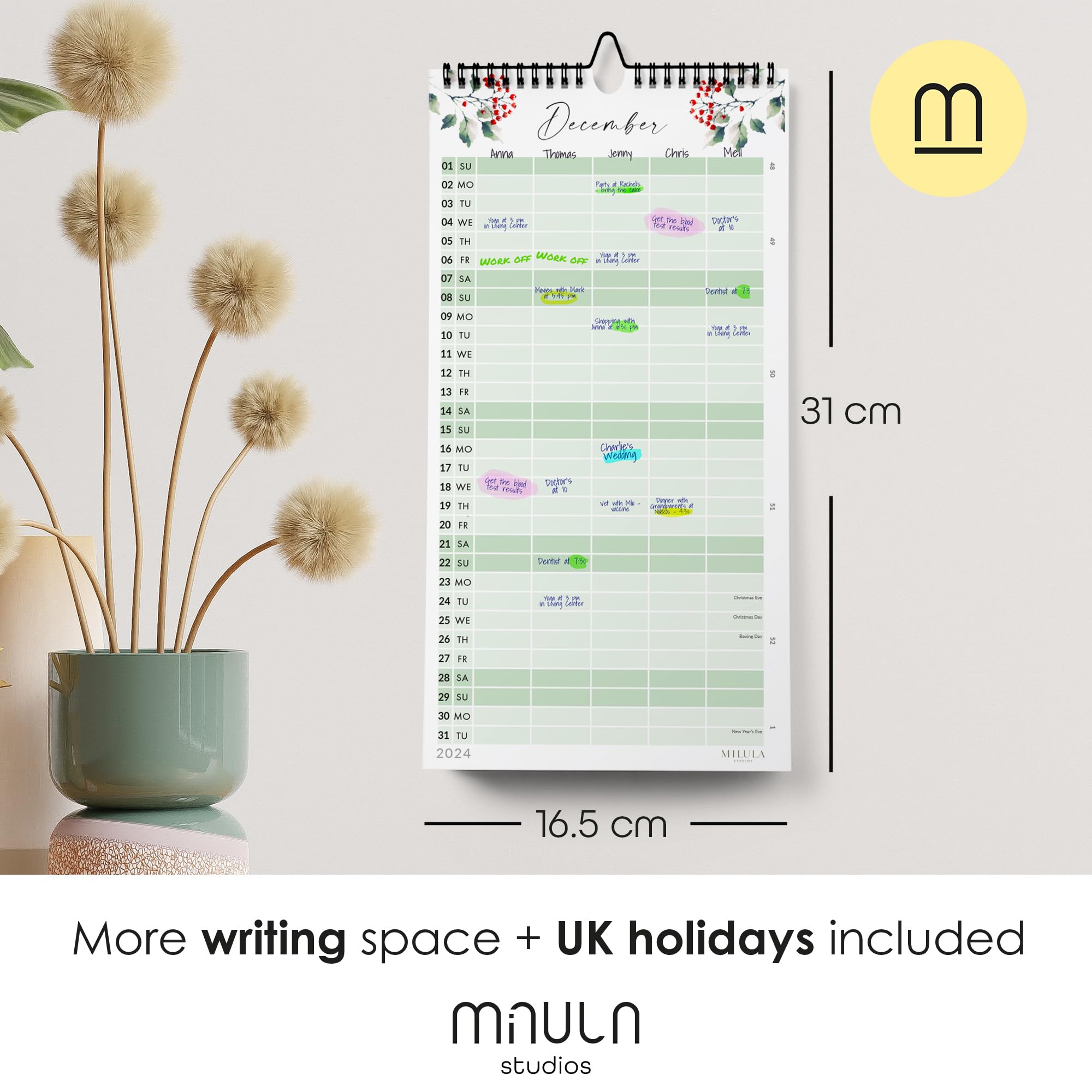 Wall Calendar 2024/25 UK - 2024 2025 Calendar Month to View - July 24 to Dec 25 (18mo) - Family Calendar - Wall Calendar for Easy & Efficient Planning - Calendar 2024/25 UK Family Planner