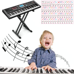 Piano Keyboard Stickers for 37/49/54/61/88 White and Black Keys, Fansjoy Music Electronic Piano Keyboard Note Stickers for Kids Beginners, Transparent & Removable