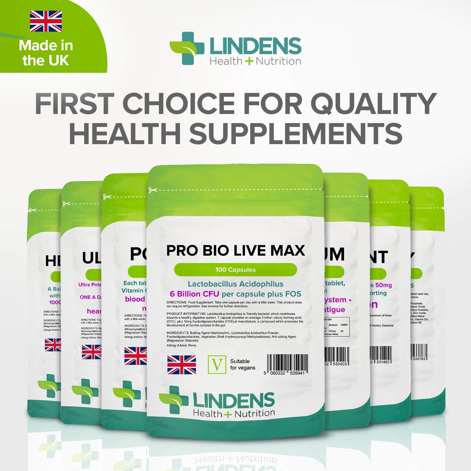 Lindens Pro Bio Live Max 6 Billion CFU Capsules - 100 Pack - Contributes to a Healthy Gut and Supports Digestion - Probiotic Vegetarian Capsules - UK Manufacturer, Letterbox Friendly