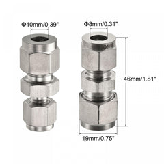 sourcing map Compression Tube Fitting 304 Stainless Steel 8mm x 10mm Tube OD Double Ferrule Straight Coupling Adapter