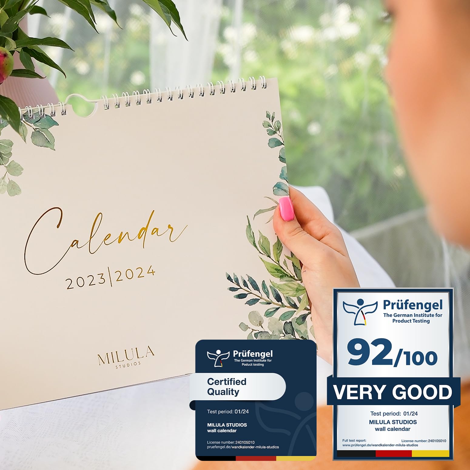 Wall Calendar 2023-2024 Calendar Month to View - Greenery - Family Calendar 2023-2024 Wall Calendar for Easy & Efficient Planning - Calendar 2024 UK Family Planner from Milula Studios