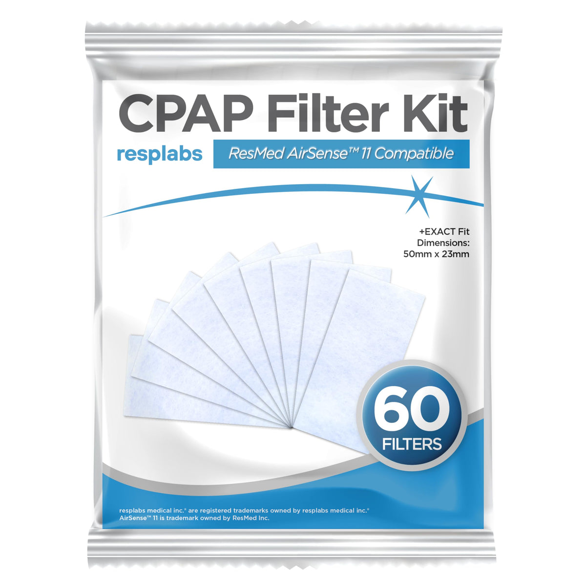 resplabs CPAP Filters Compatible with The ResMed AirSense 11 Machine (Pack of 60)