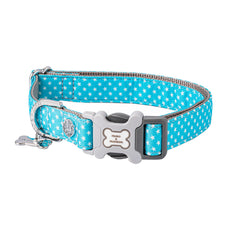 HUGO & HUDSON Nylon Dog Collar with Quick Release Safety Buckle, Turquoise Star, XS