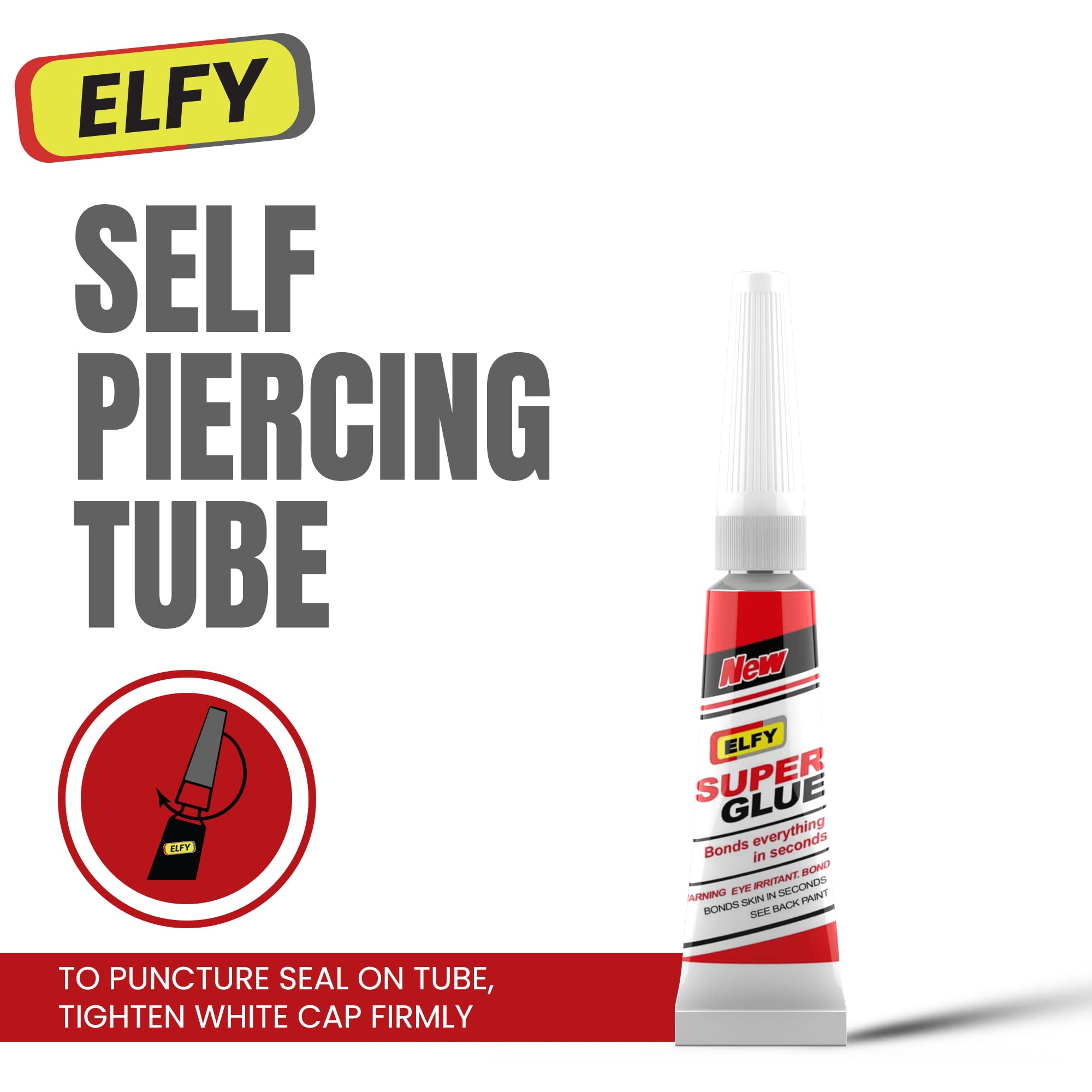 ELFY 3 Pack Super Glue All Purpose with Pin Point Nozzle 4g Super Fast Superglue General Strong Thick & Strong Adhesive Super Glue Gel for Hard Plastic, DIY Craft, Rubber,Metal,Leather and Many More