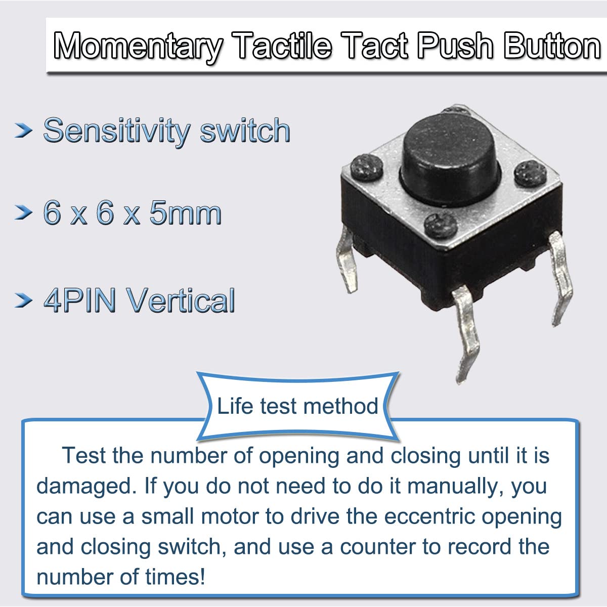 DAOKAI 100PCS Tactile Tact Push Button 4Pin 6x6x5mm Vertical Momentary Switch Miniature Button Electronic Components for Panel PCB