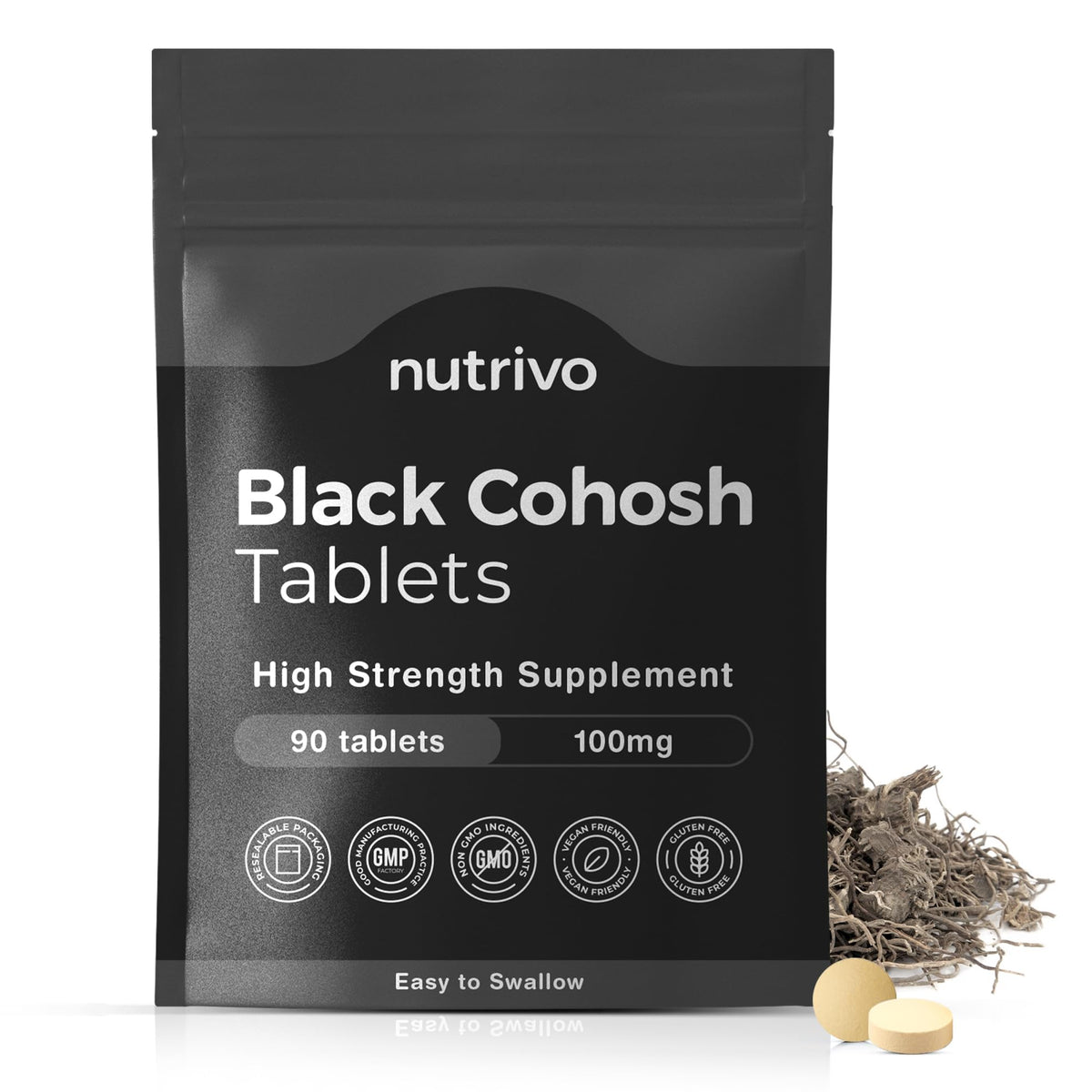 Nutrivo Black Cohosh   100mg - 90 Tablets   3 Month’s Supply   High Strength Tablets   Good Alternative to Capsules