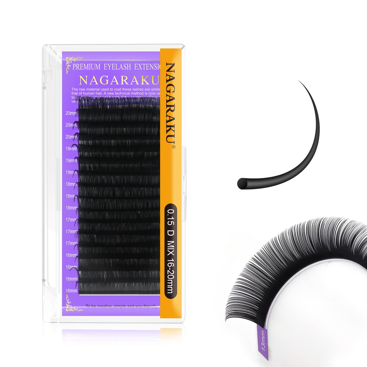 NAGARAKU Extension Eyelash Supplies Classic 1:1 Lashes Individual Volume Lash Extensions Soft Single Eyelashes Natural Semi Permanent Eyelashes Matte Black 16 Rows (0.15mm D Curl 16-20mm Mixed Tray)