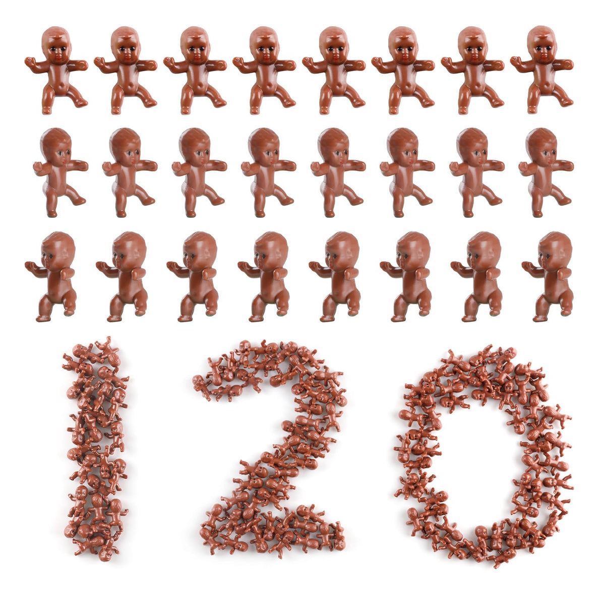 niCWhite 120pcs Mini Plastic Babies, Tiny Plastic Babies Figurines Small Baby King Cake Babies for Baby Shower, Ice Cube My Water Broke Games, Party Decorations, Brown-Colored