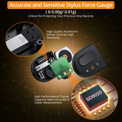 Neoteck Upgraded Digital Turntable Stylus Force Scale Gauge 0.01g/5.00g with Orange LCD Backlight and 5g Weight for Tonearm Phono Cartridge