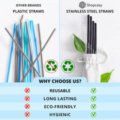 Set of 10 Metal Straws Drinking (4 Straight and 4 Bent and 2 Cleaners), 8.5” Eco-Friendly Reusable Straws   Stainless Steel Drinking Straws for Tumbler, Cocktail with Travel case (Black)