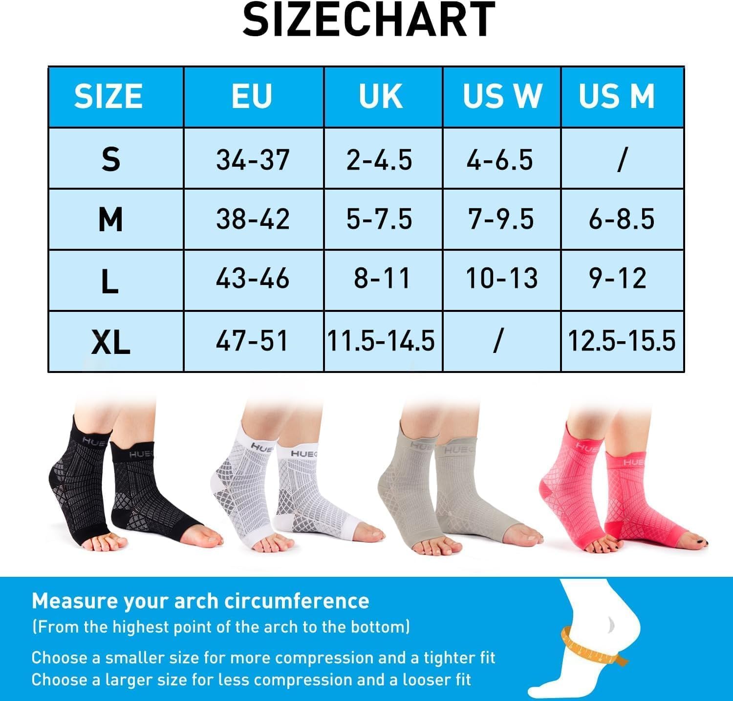 HUEGLO 4 Pairs Plantar Fasciitis Socks Neuropathy Neuro Socks Compression Socks for Women Men Ankle Support Brace for Weak Sprained Ankle Pain Relief Anti-Slip Foot Support Brace (2Blackand2White, S)