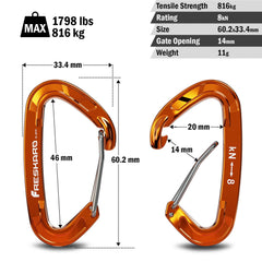 FresKaro 5pcs Carabiner Clips, caribeener clip Heavy Duty, Small Sturdy Key Keychain Accessory, Spring Snap Wire-gate Hook, 8kN 816kg, for Hiking, Camping, Fishing, Not for Climbing, Mini Size, Orange