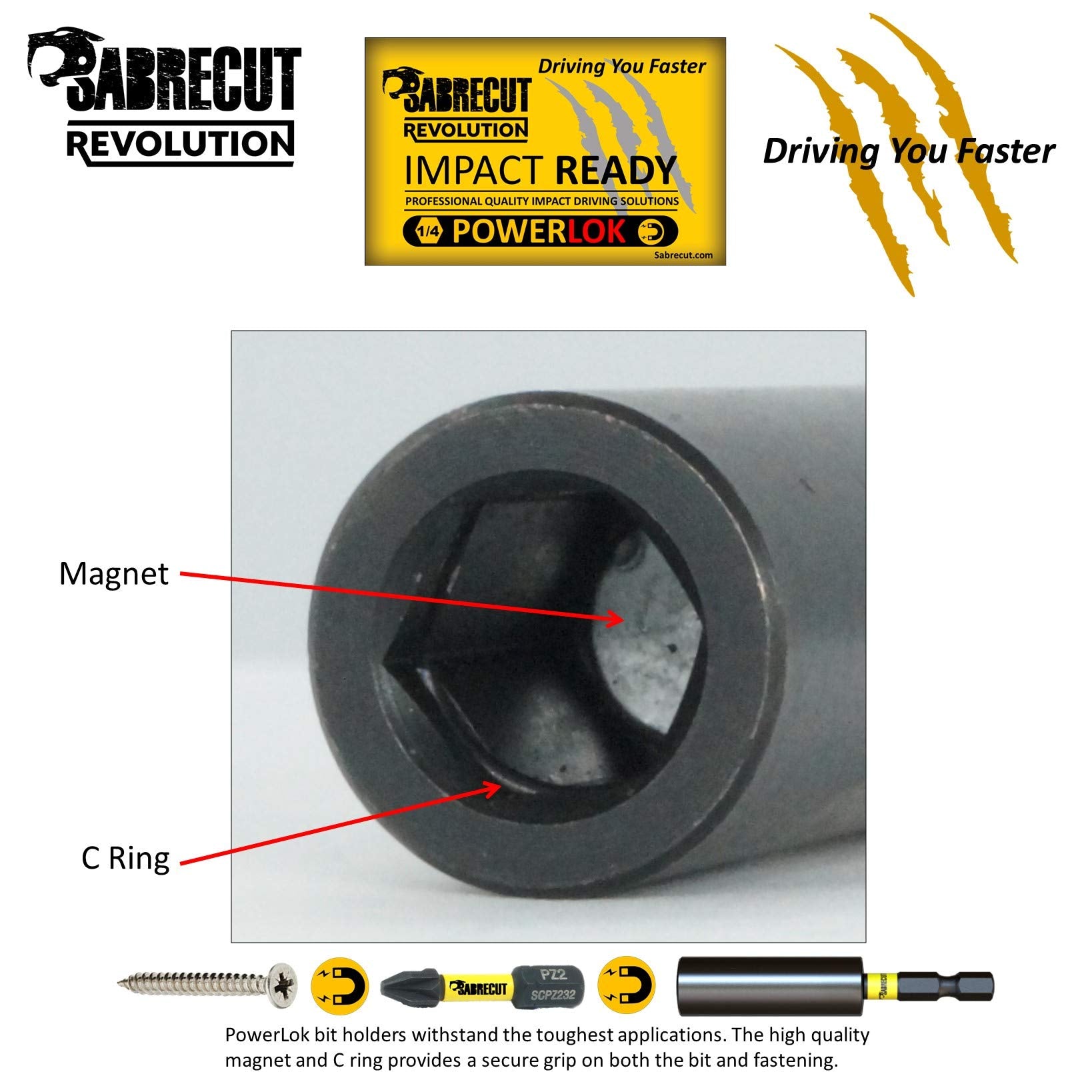 8 Piece SabreCut SCRK10 Magnetic 60mm 100mm, 152mm and 305mm Professional Impact Bit Holders with 4 x 32mm PZ2 Screwdriver Impact Bits Compatible with Dewalt, Milwaukee, Makita, Bosch and Others