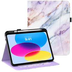 MoKo for iPad 10th Generation Case iPad 10.9 Inch Case 2022 with Pencil Holder, Multi-Angle Viewing iPad Case 10th Generation with Soft TPU Back Hand Strap for iPad 10th Gen 2022, Purple Marble