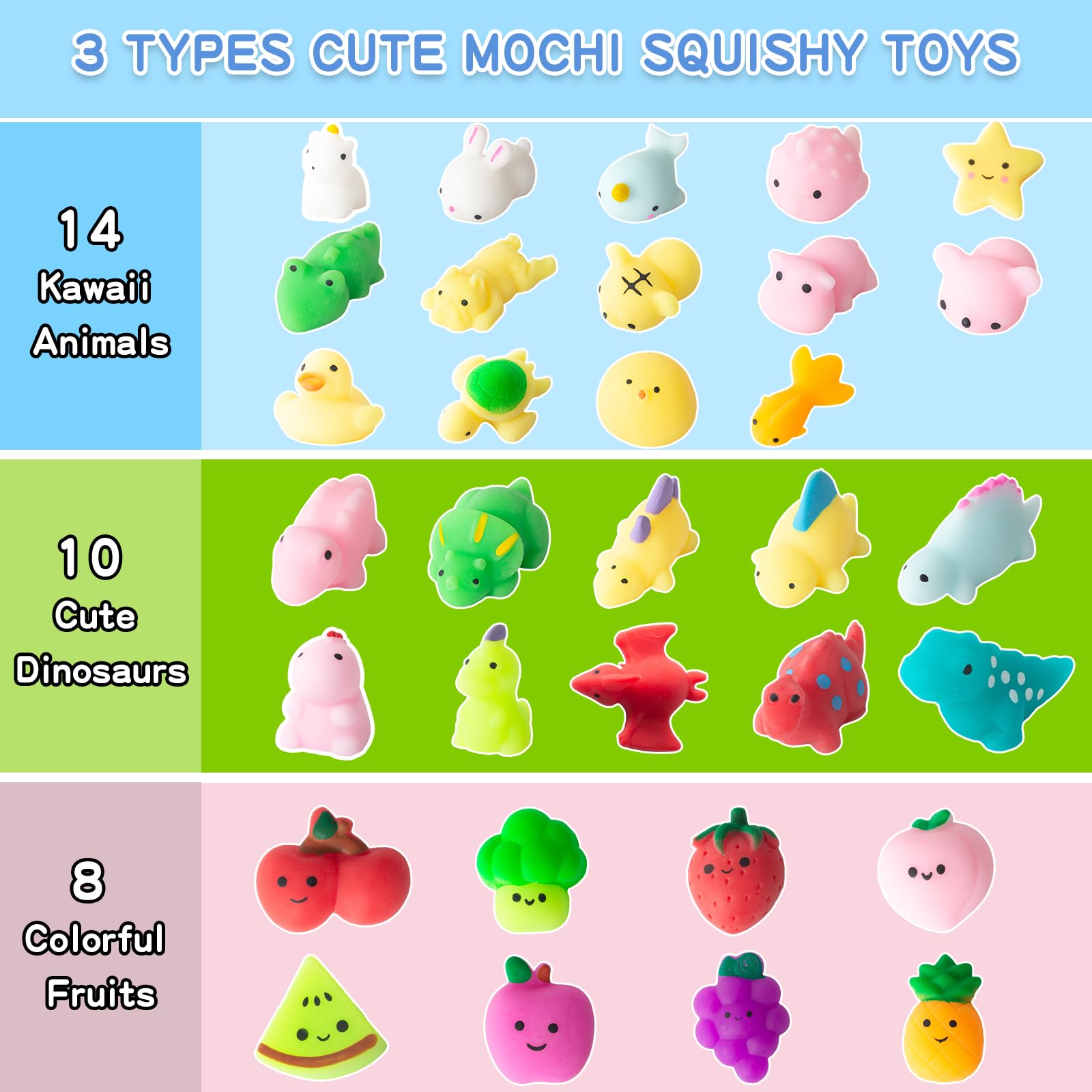 32Pcs Mochi Squishy Toys Mini Kawaii Animals Fruits Squeeze Toy Soft Squishies Stress Relief Sensory Fidget Toys Pack Kids Gifts Party Bag Fillers