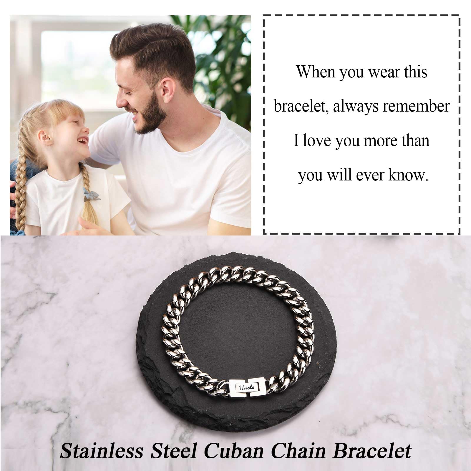 KORAS Uncle Gifts, Uncle Bracelet Cuban Chain Bracelet for Uncle, Stainless Steel Bracelet Uncle Gifts from Niece Nephew, Presents for Uncle on Birthday Christmas