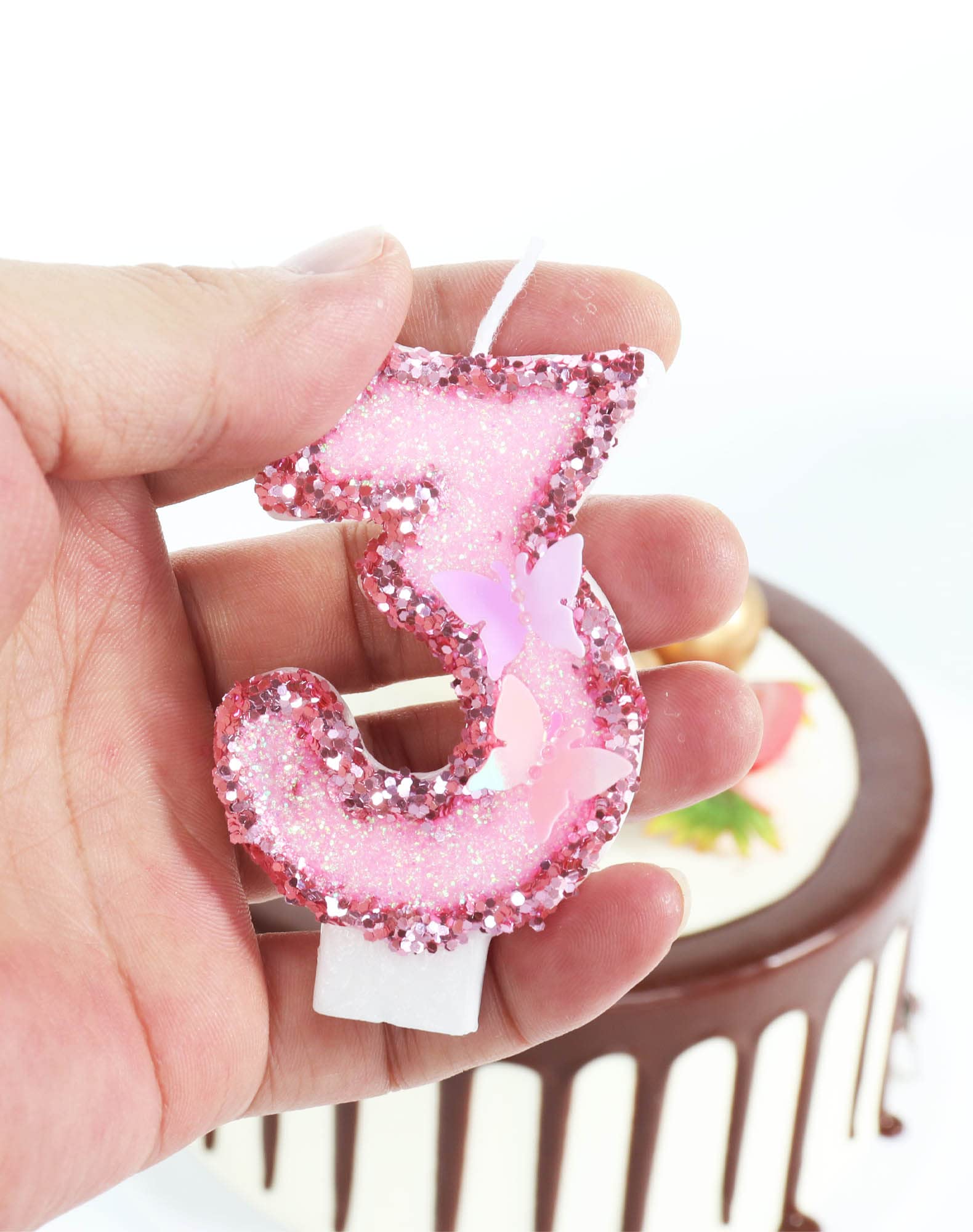 8th Butterfly Birthday Candles, Number 8 Pink Candle, Birthday Candle for Cake, Happy 8 Birthday Candle, Handmade Sequin Shining Numeral Candles Cake Topper Decoration for Girls Birthday Party Wedding