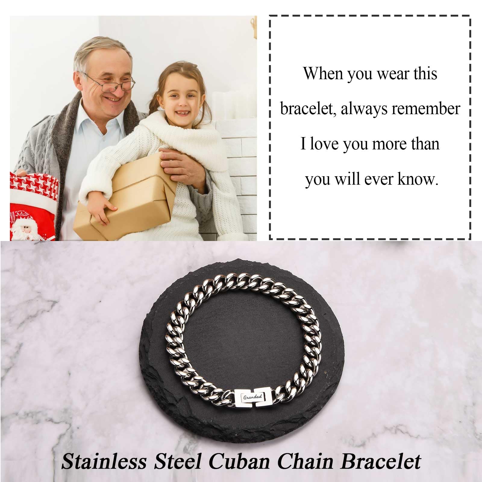 KORAS Grandad Gifts, Grandad Bracelet Cuban Chain Bracelet for Grandad, Stainless Steel Bracelet Grandad Gifts from Grandchildren, Presents for Grandad on Birthday Christmas