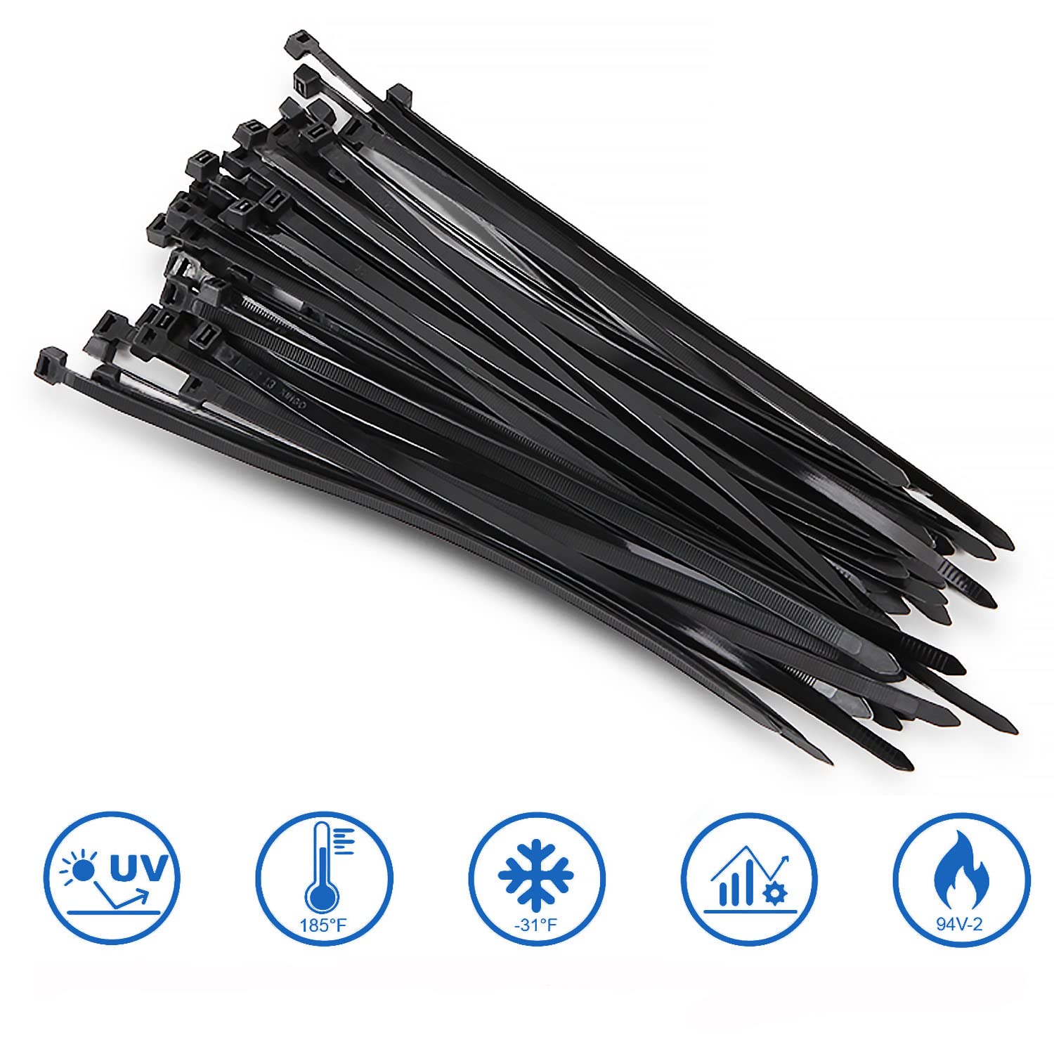 100 Pack Cable Ties 4.8mm x 300mm, 12 inch Black Zip Ties Long 50 lbs Tensile Strength with UV Resistant, Nylon Plastic Self Locking Large Heavy Duty Cable Wrap for Tidy Wires Home Workshop and Garden