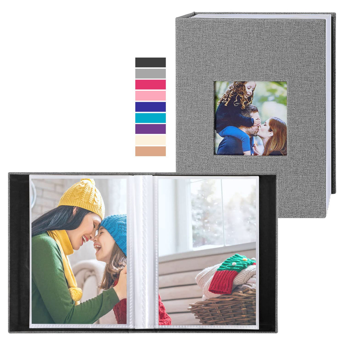 Benjia Small Photo Album 6x4 2 Packs, Each Pack holds 100 Pockets, Slip in Mini Linen Top Loading Photo Albums Holds Portrait Only 10x15cm Picture Grey