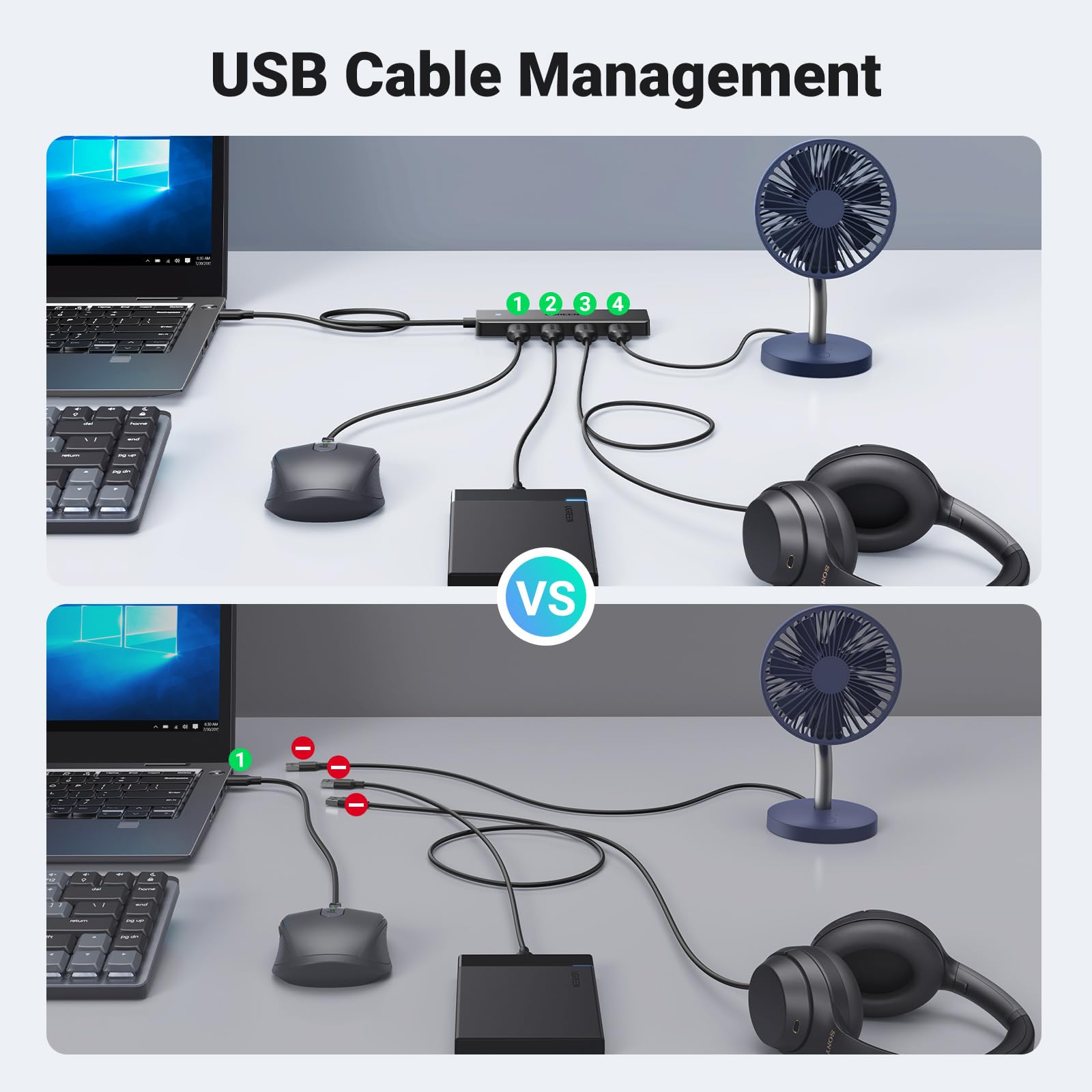 UGREEN USB Hub 3.0 with 60CM Extended Cable, 4 Ports Ultra Slim USB Splitter with 5Gbps Data Transfer, USB Extender for Mouse, Keyboard, Flash Drive, U Disk, Printer, Compatible with PC, Xbox, PS5