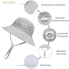 HSYZZY Baby Sun Hat Smile Face Toddler UPF 50and Sun Protective Bucket hat Nice Beach hat for Baby Girl boy Adjustable Cap - Grey - 9-18 Months