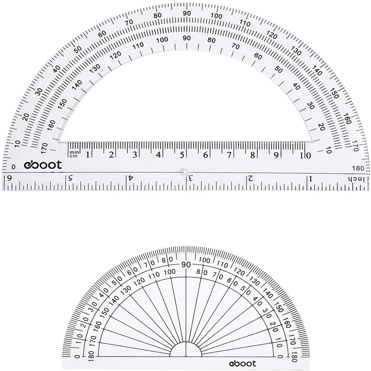 eBoot Plastic Protractor Protractor 180 Degrees, 4 Inch and 6 Inch, Clear, 2 Pieces