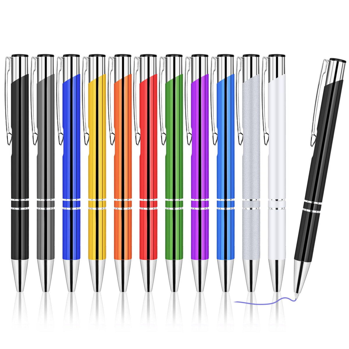 AUAUY Ballpoint Pens, 12 Pcs Ballpoint Pens Funny Pen, Retractable Ballpoint Pens, Metal Comfortable Writing Pens 1 mm Blue Ink Ballpoint Pens for Colleagues Teachers Adults Students(Mixed Color)