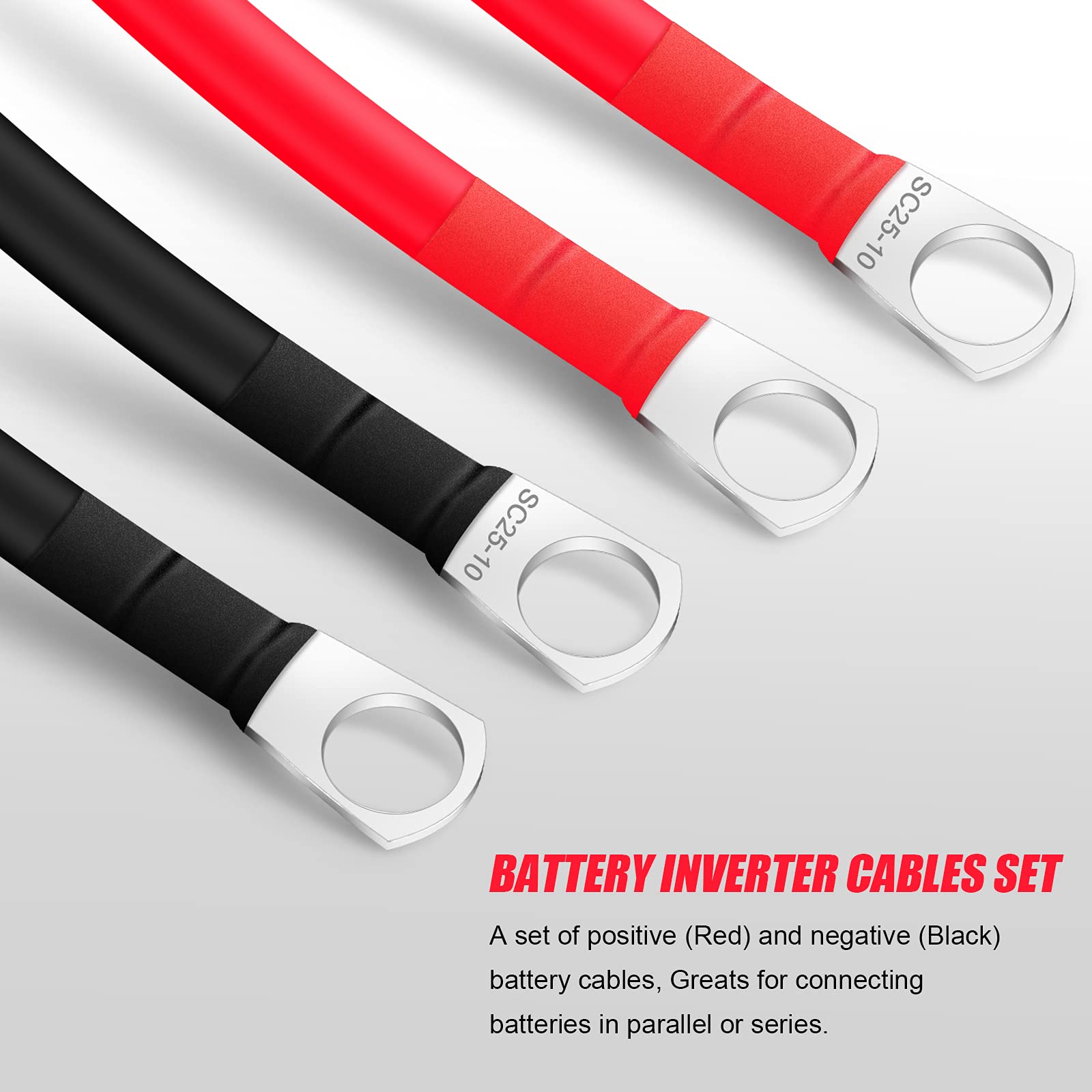 Bolatus Battery Inverter Cable 1m 5AWG/16mm² 12v Battery Cable Red and Black Auto Battery Leads with SC16-10 Ring Terminals Copper Flexible Wire for Motorcycle, Solar RV & Marine