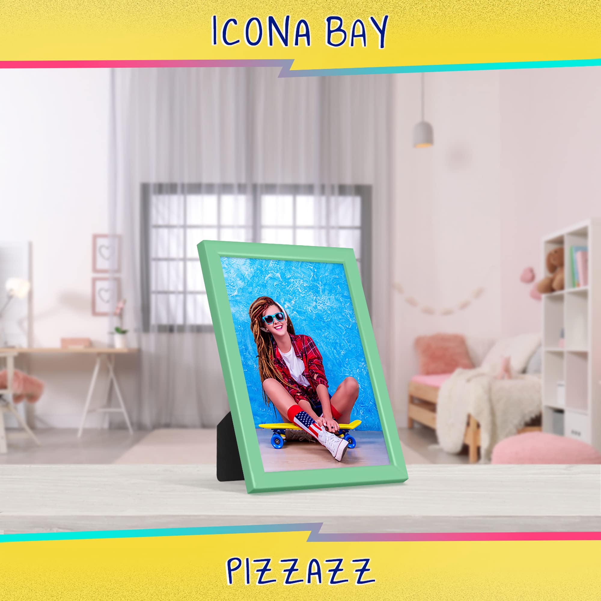 Icona Bay 7x5 Pastel Green Picture Frame, Coloured Solid Wood Scandinavian Style Frame for Photo, Pizzazz Collection