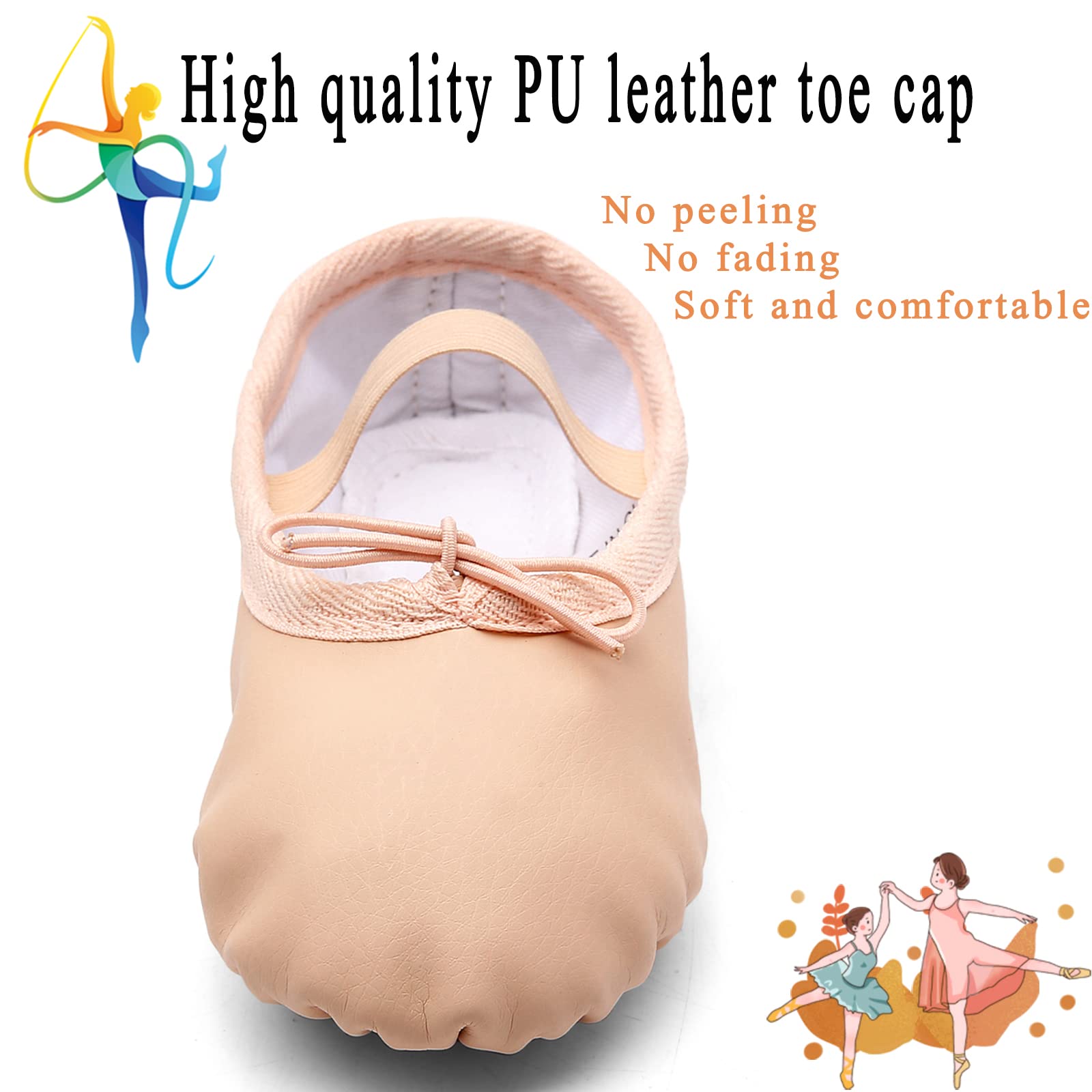 TETSUO Ballet Shoes for Girls, Indoor Ballerina Flats Dance Slippers for Kids, Toddlers Dancing, Yoga Soft Light Pink