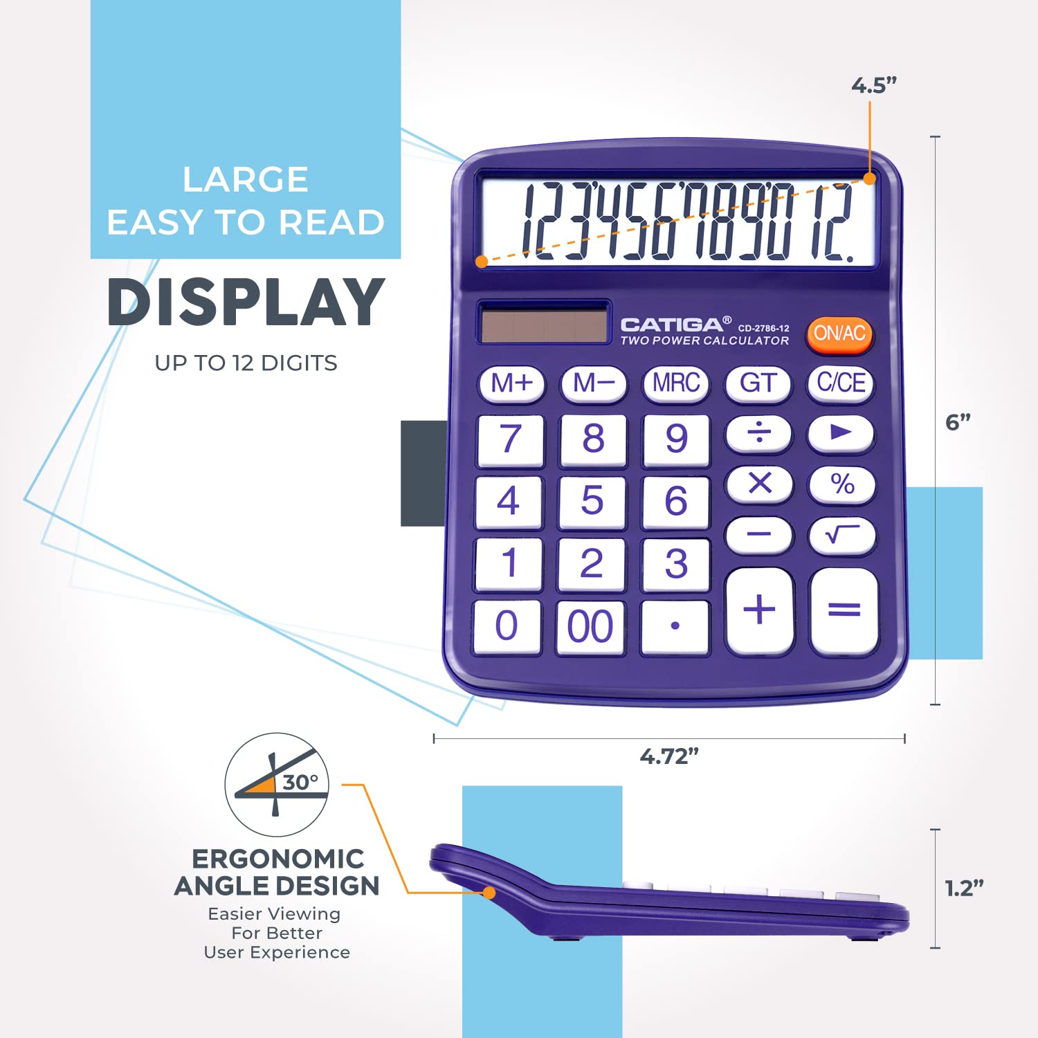 Desktop Calculator 12 Digit with Large LCD Display and Sensitive Button, Solar and Battery Dual Power, Standard Function for Office, Home, School, CD-2786 (Purple)