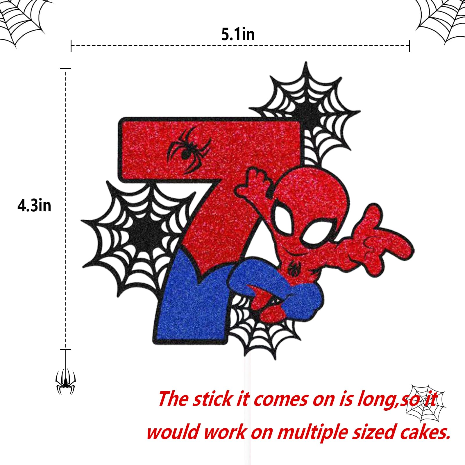 7st Birthday Spidermen Cake Toppers,Personalised Happy 7st Birthday Cake Toppers for Kids,Boy,Girl,Spider Cake Toppers Birthday Cake Decorations for Children Birthday Party Supplies