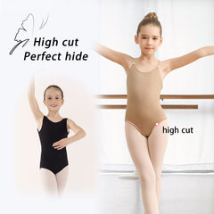 Mulnall Ballet Undergarments for Girls and Women Nude Dance Leotard Seamless Gymnastic Underwear with Adjustable Clear Straps(8A12)