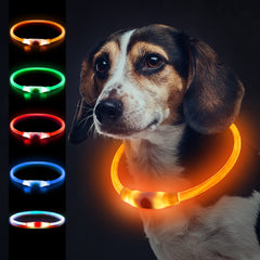 Mardiko Light up Dog Collar Rechargeable Adjustable Length for Small Medium Large Dogs Cats, Flashing LED Puppy Collars Illuminated Dog Collars with 3 Light Modes Waterproof, Orange