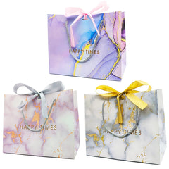 Gift Bag,3Pcs Gift Bags with Bow Ribbon, Present Bags for Gifts, Birthday gift bag for Parties, Weddings, Birthdays (Marble style)