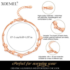 XOEMEL Rose Gold Bracelet for Women Charm Bracelets for Womens Heart Bracelets Ladies Bracelets Gold Plated Bracelet Women's Jewellery