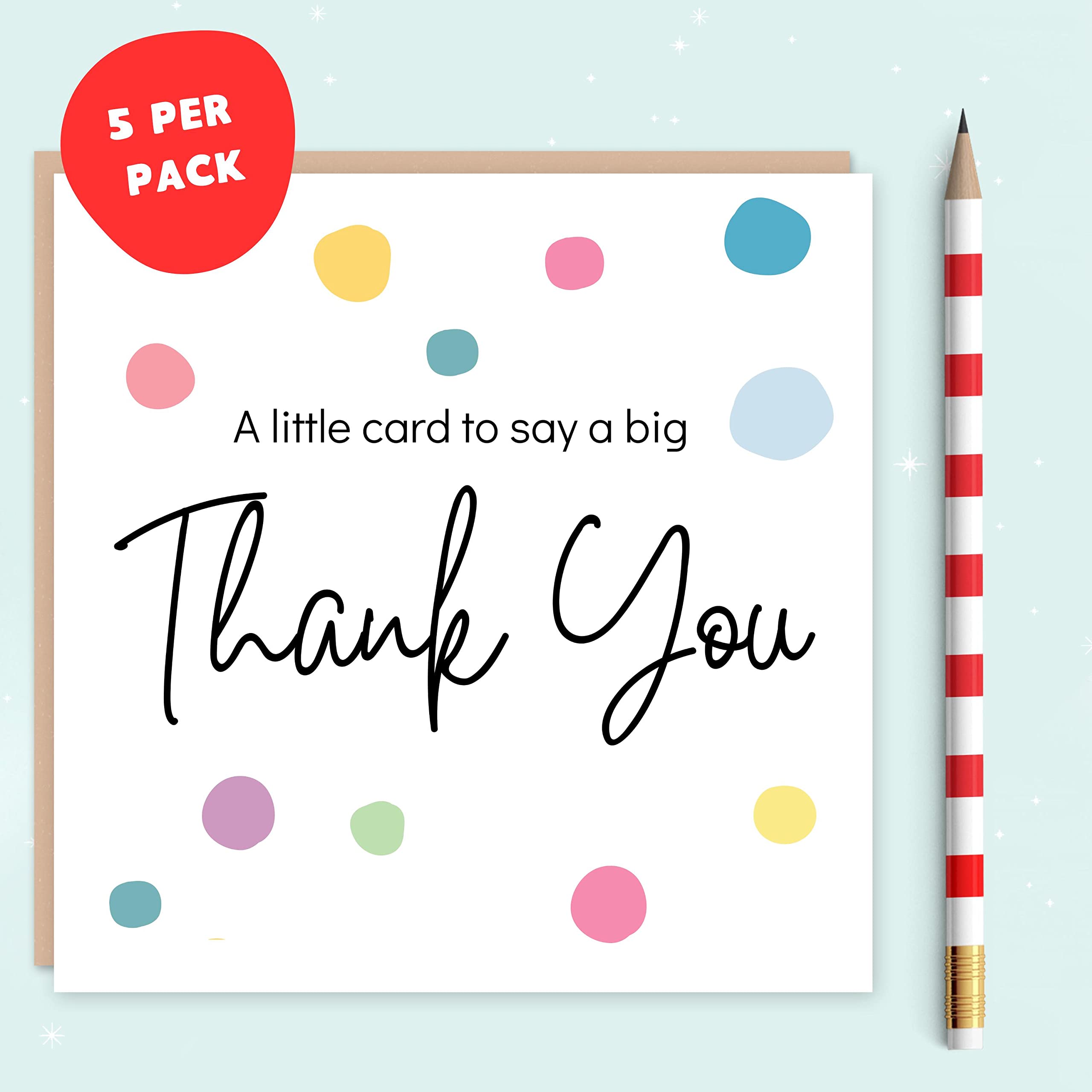 Thank You Card - with Envelope - Wedding Teacher Teaching Assistant Nurses Doctors Small Business Kids Friend Single Large - Thank You Gifts for Women - 14cm (5 Pack)