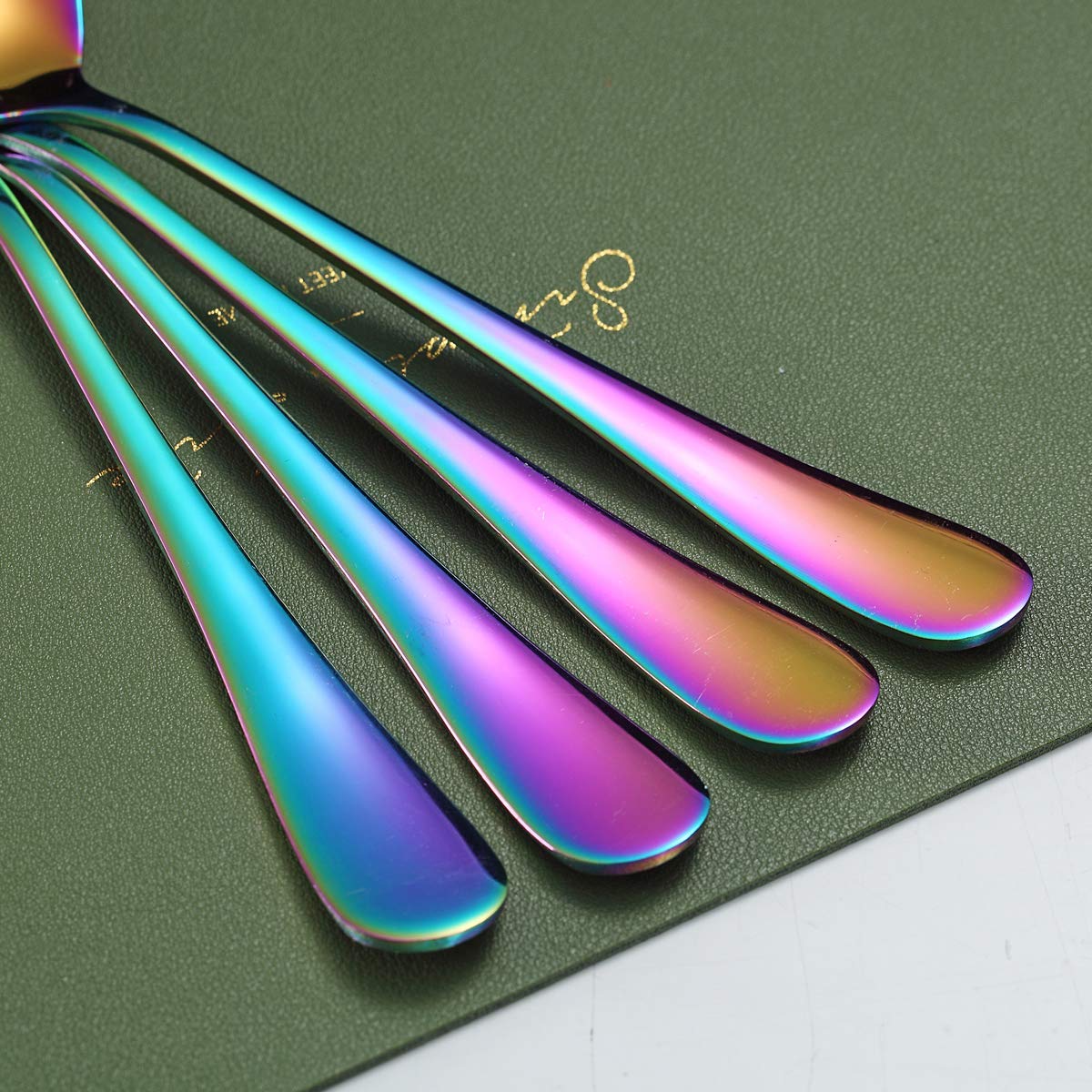 Rainbow Serving Spoons 4 Pieces, Kyraton Titanium Plating Serving Spoon, Include 2 Serving Spoon and 2 Slotted Spoons, Stainless Steel Serving Utensils, Serving Set Packing of 4