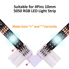 REDTRON LED Light Connector Kit, 10mm RGB LED Connector Includes 10x L Shape Connectors,2M LED Strip Light Extension Cable,4X Strip to Strip Jumpers,5X 4 Pin Male Connectors